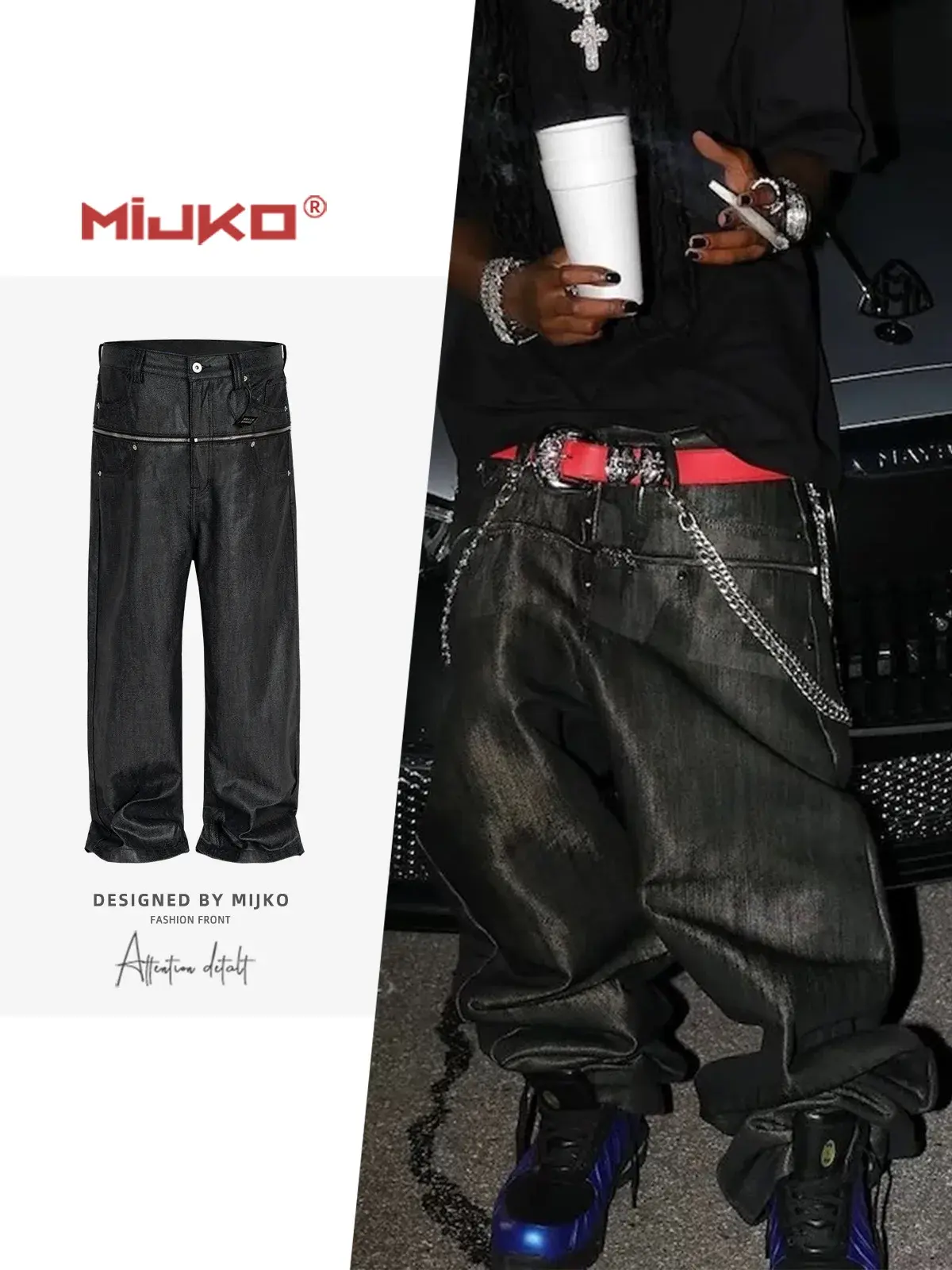 MIJKO Unisex Brush Wax Zipper Original Cow Jeans