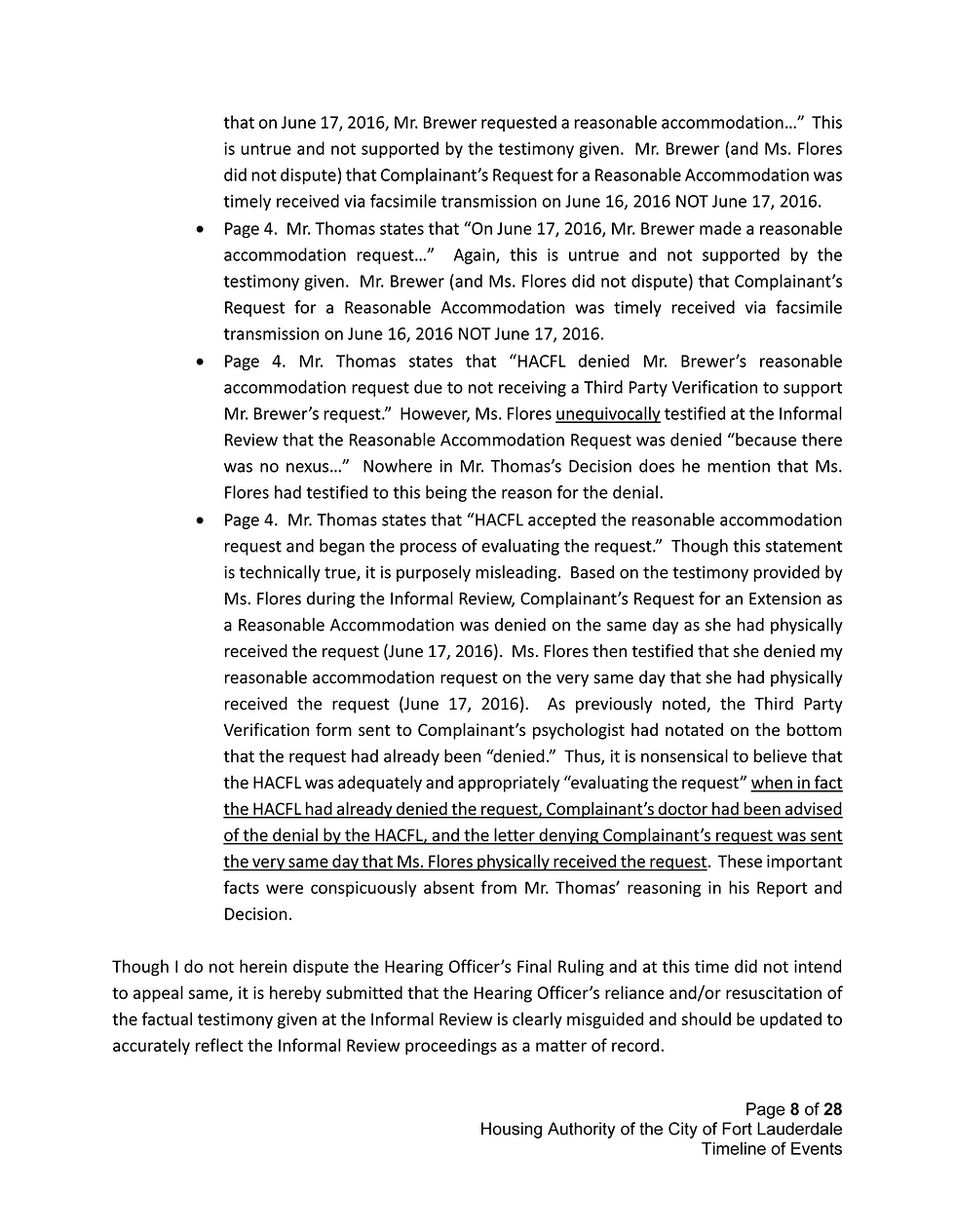 Dear Citizen - Housing Authority of the City of Fort Lauderdale Timeline of Events 02-24-2