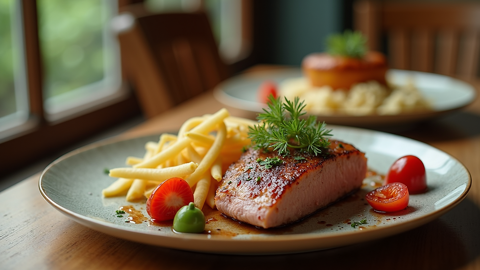 High angle view of a beautiful plate of homemade gourmet food