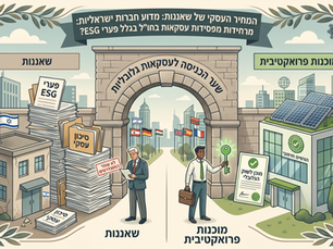 איור המחשה: חברה ישראלית ללא מוכנות ESG תקועה בבירוקרטיה, וחברה עם מוכנות פרואקטיבית פותחת את השער לשוק הגלובלי.