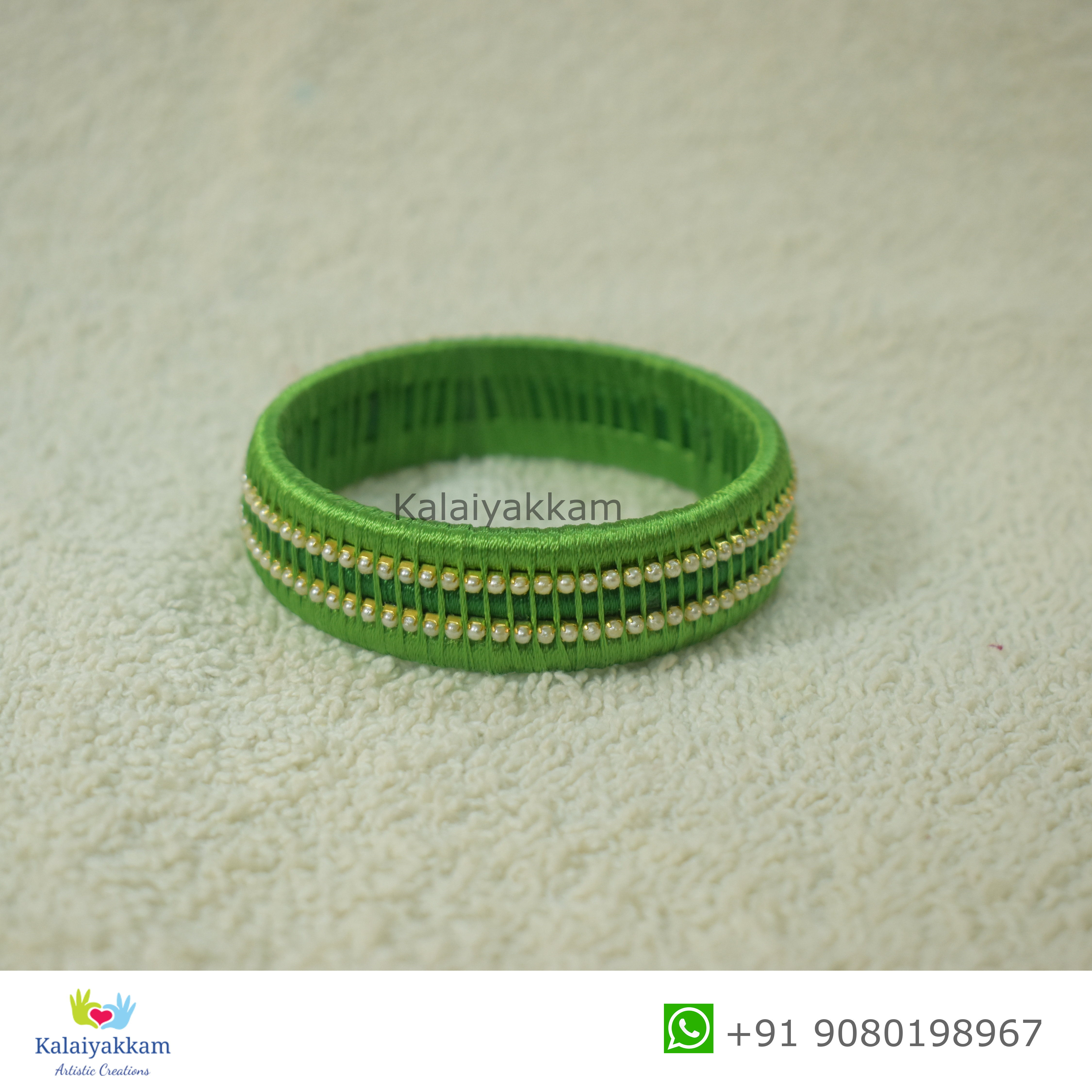 Silk Thread Bangle with Parrot Green and Dark Green