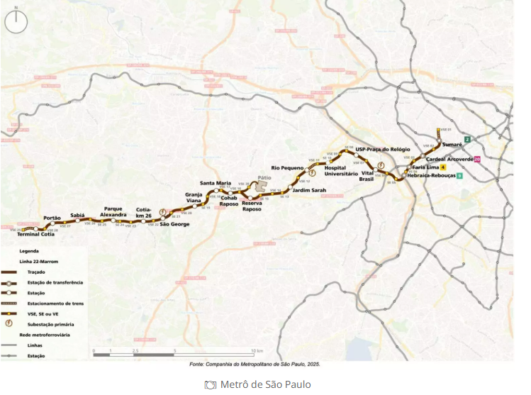 Metrô em Cotia: Linha 22-Marrom terá 48 trens menores com "layout asiático"