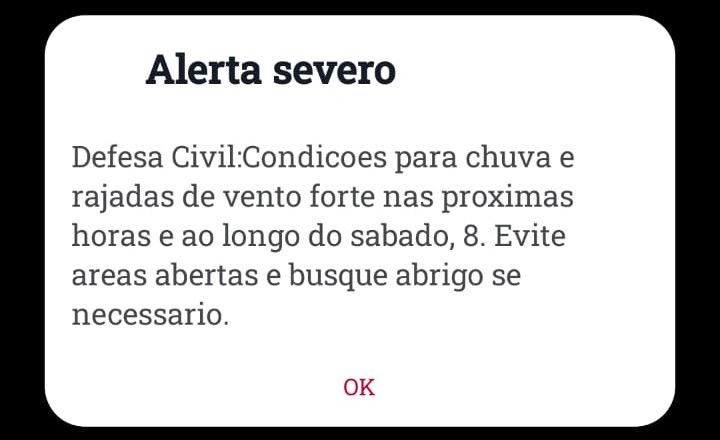Defesa Civil de SP envia mensagem cellbroadcast alertando sobre a passagem do ciclone extratropical