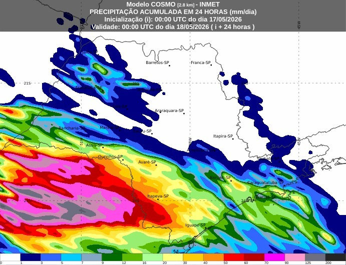Previsão do Tempo: Domingo terá chuva persistente, temperaturas de até 17°C e rajadas de vento de 70 km/h