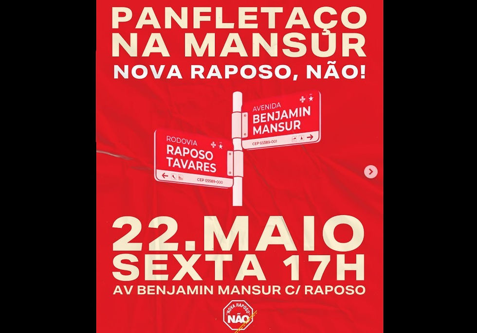 Movimento contra o projeto Nova Raposo organiza panfletaço nesta sexta-feira (22)