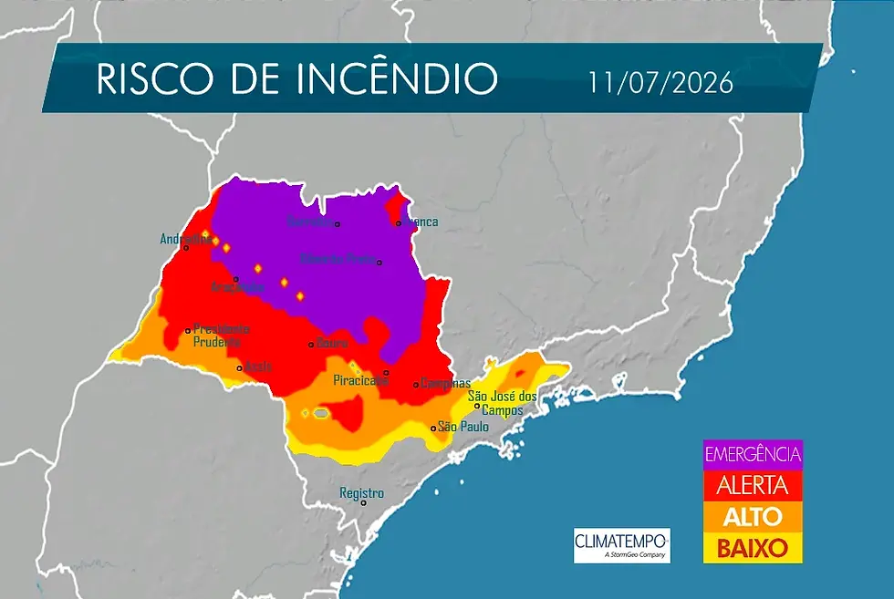 Defesa Civil emite alerta de emergência para risco de incêndios no interior de SP durante o feriado