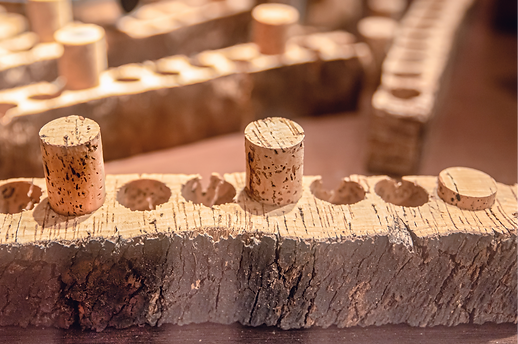 Punched cork with wine stoppers