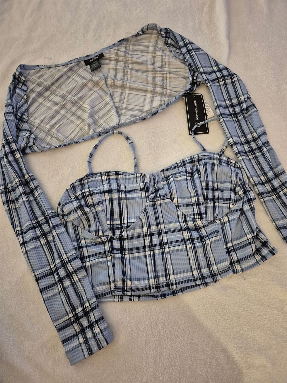 Light blue plaid bolero and camisole set