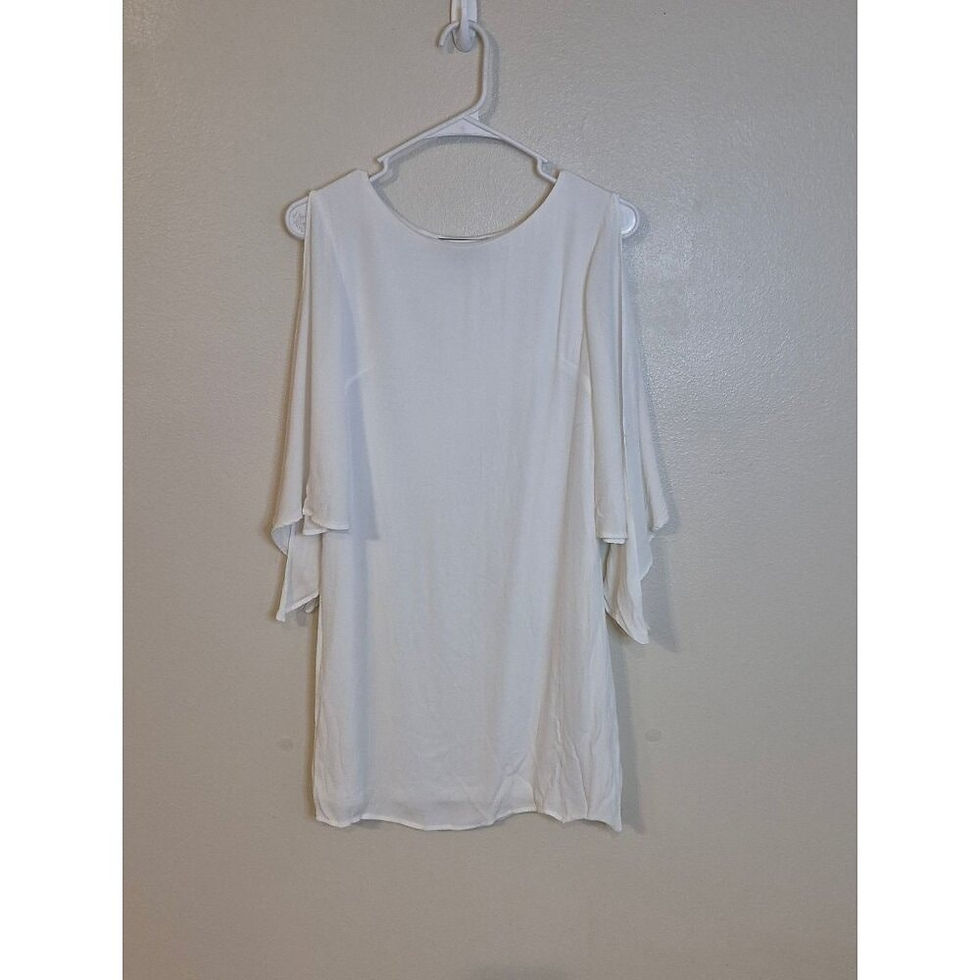 White dress with round neck and bell sleeves