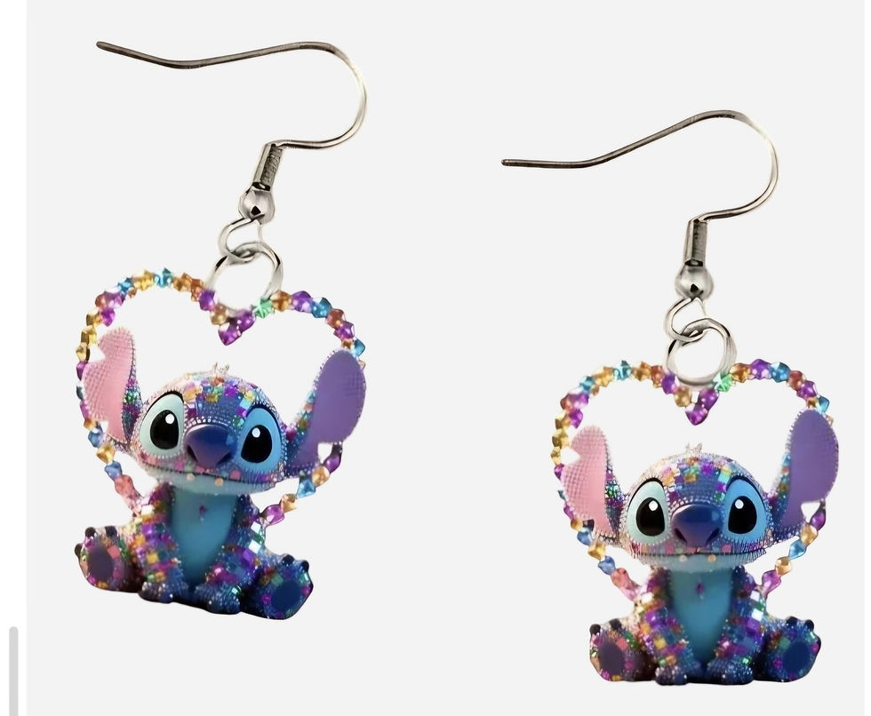 Stitch dangle earrings with glitter heart outline