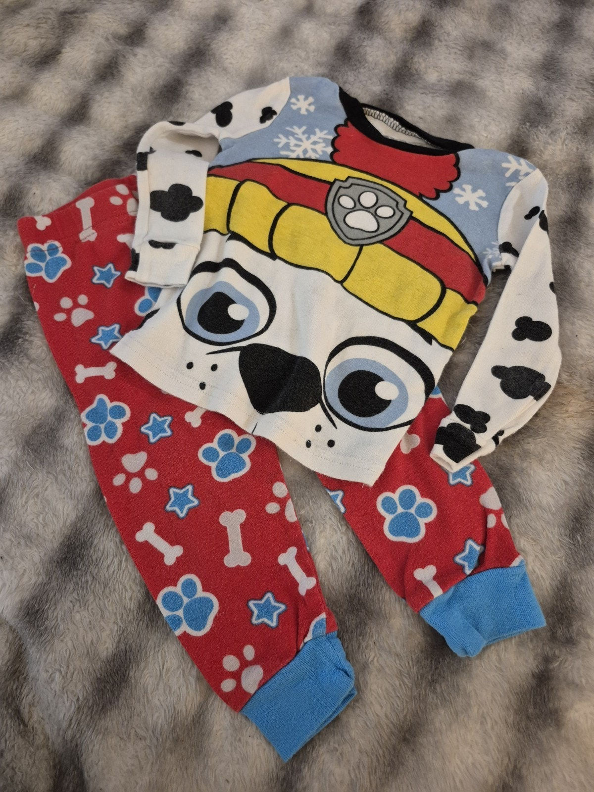 Paw Patrol Marshall pajama set with red paw print pants