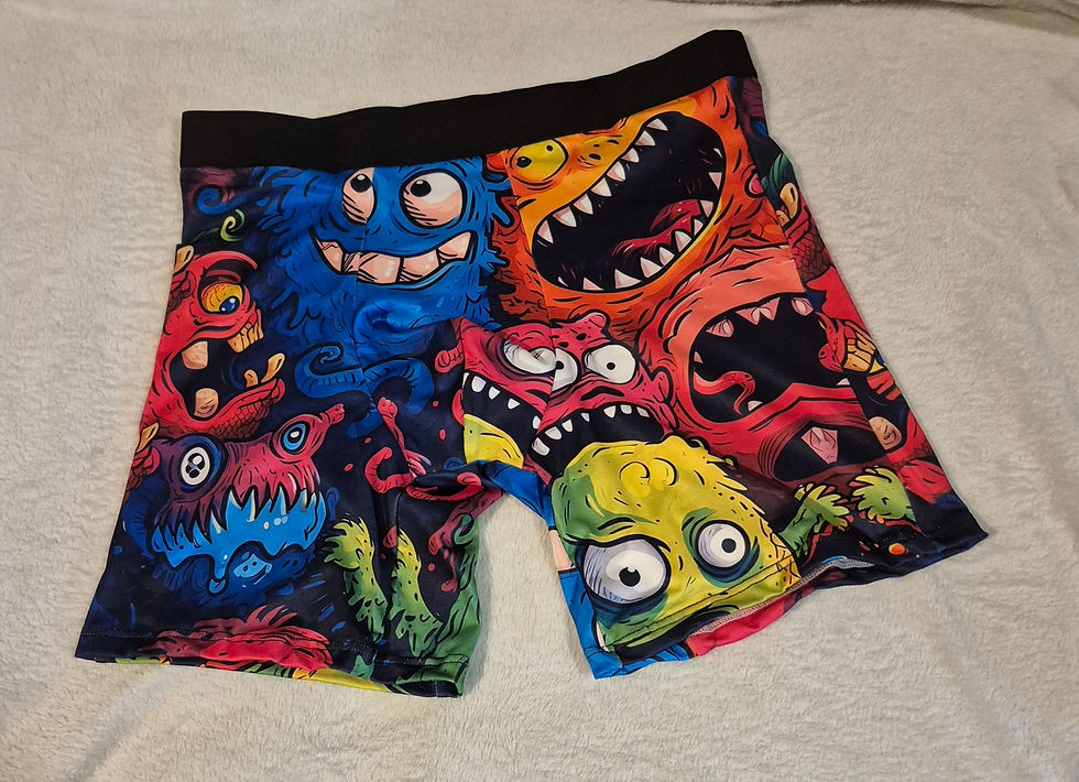 Colorful boxer briefs with monster faces