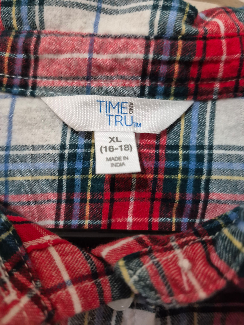 Thumbnail: NWT Time and Tru Women's XL Plaid Flannel Button Down Shirt Red Blue White