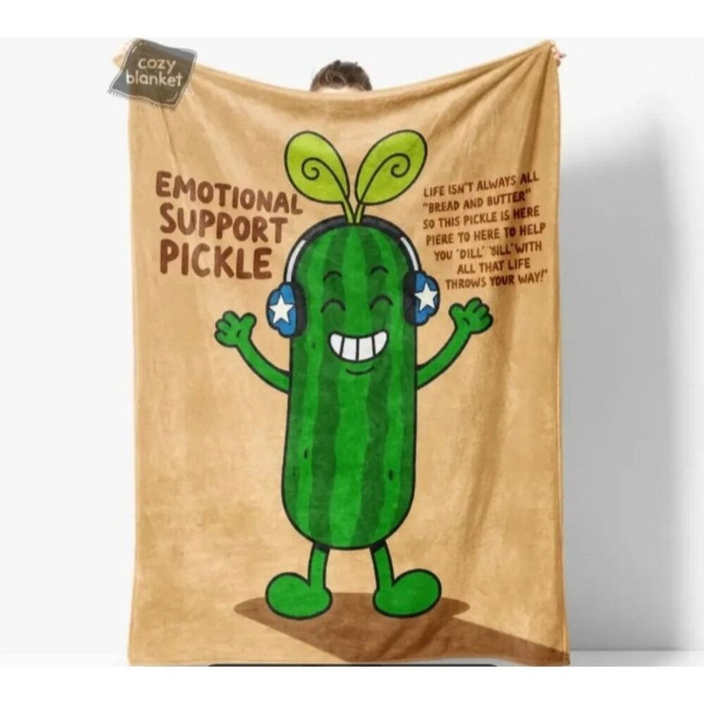 Emotional Support Pickle Fleece Blanket Cozy Throw Blanket With Funny Pickle Ch
