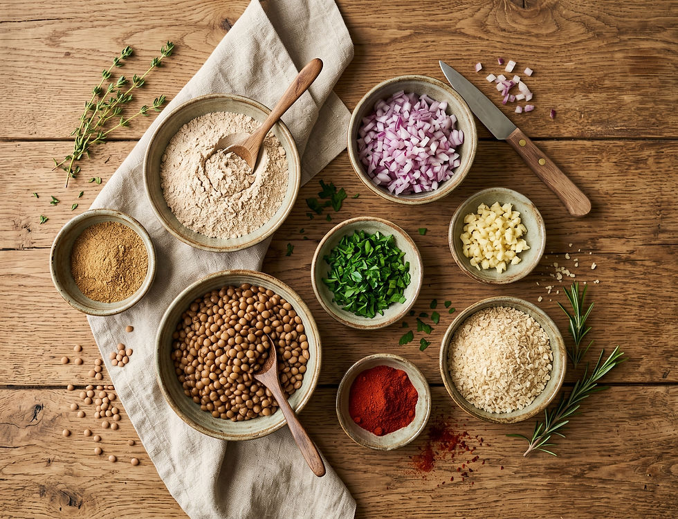 Ingredientes para preparar milanesas caseras de lentejas.