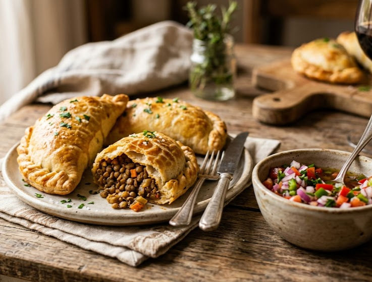 empanadas vegetarianas de lentejas horneadas con salsa criolla