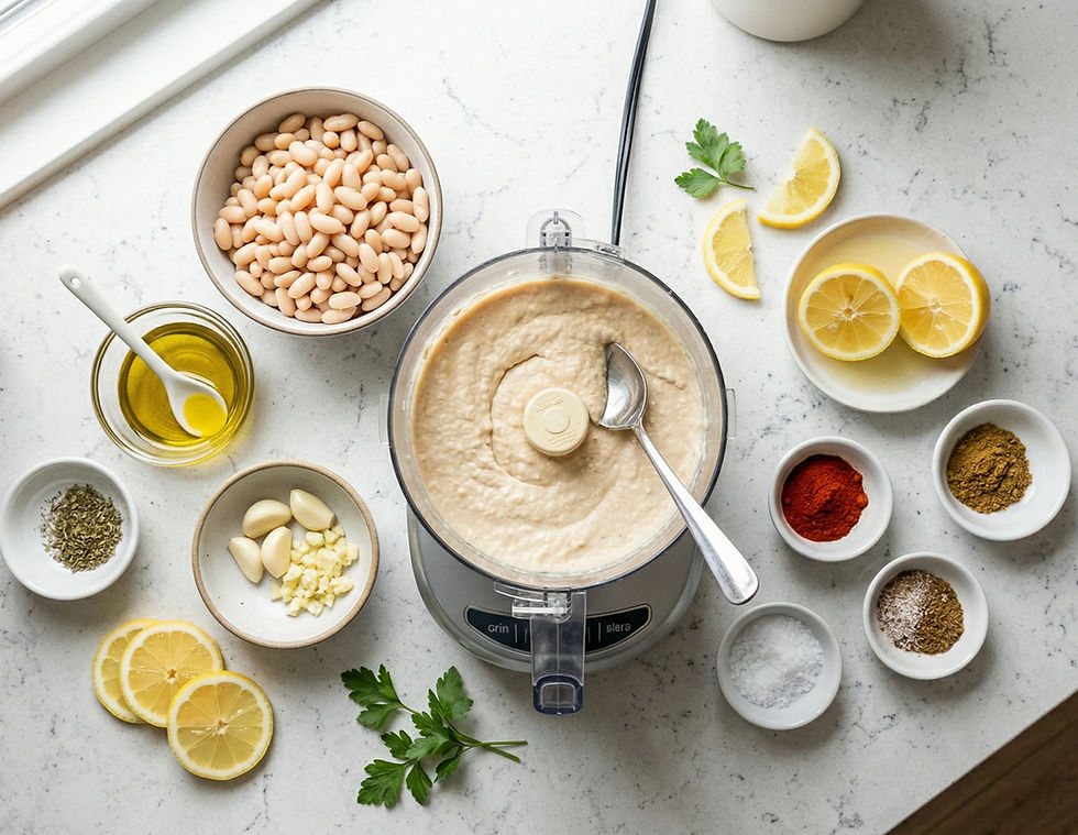 ingredientes para la preparación del dip cremoso de porotos alubia Grano Pampa