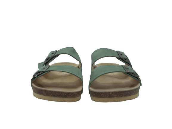 Thumbnail: Double buckle green sandals authentic leather