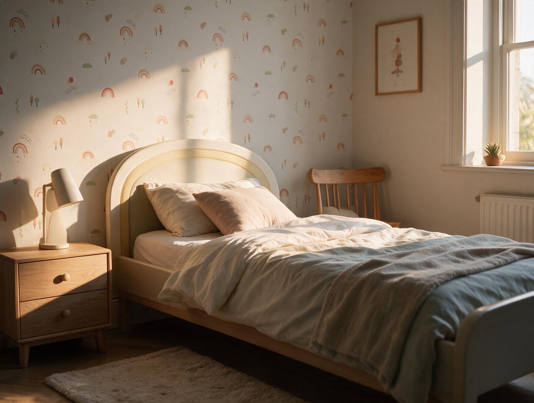 Quarto infantil com Papel de Parede Rainbow da Housed, harmonia de cores