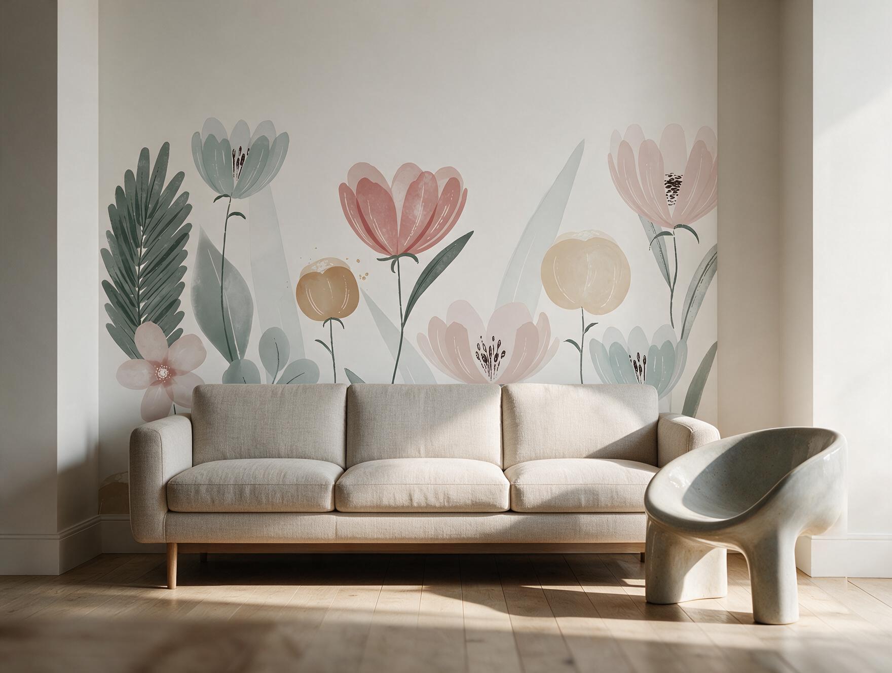 Sala com Painel de Parede Maxxi Floral autoral da Housed
