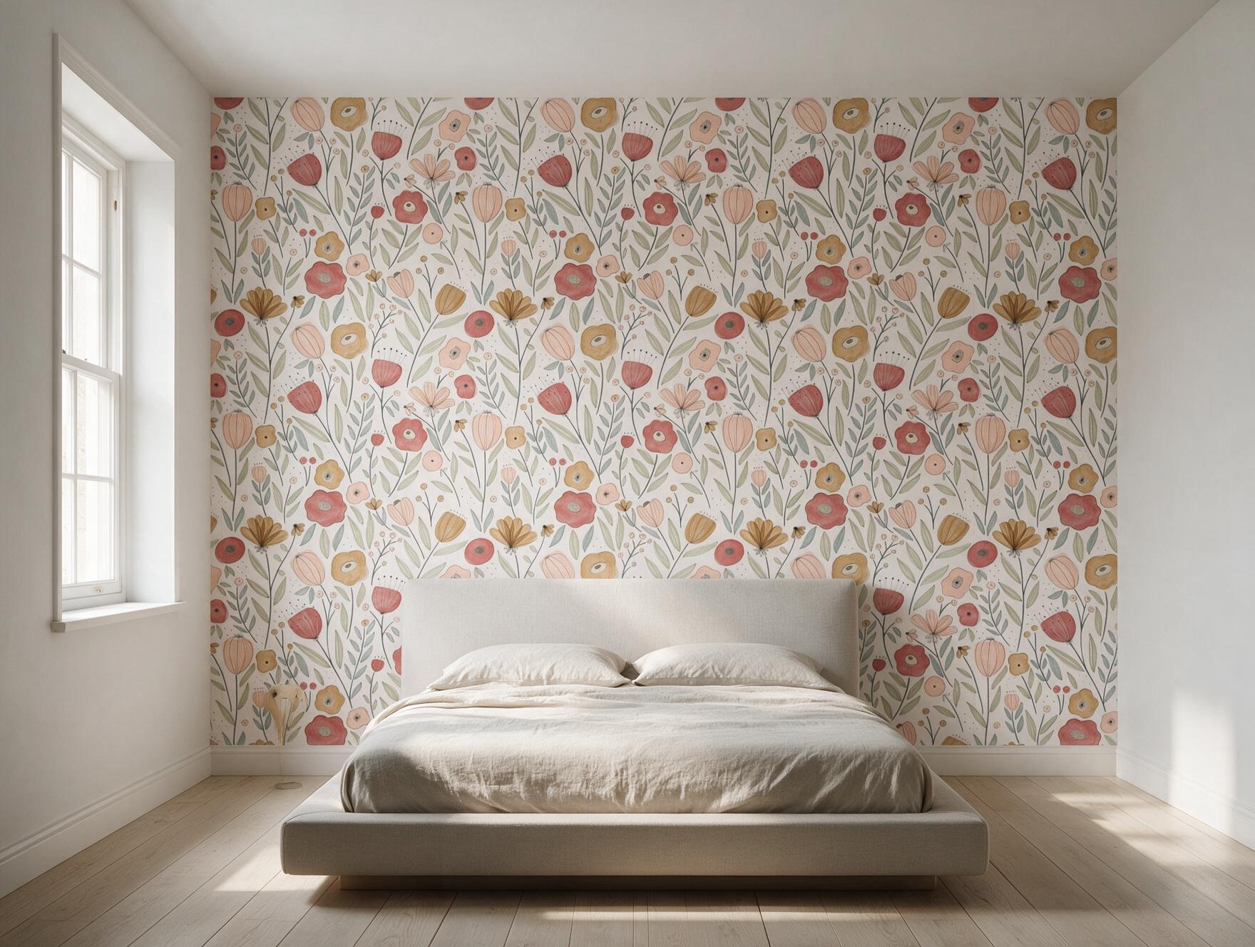 Quarto com Papel de Parede Campestre da Housed, instalação precisa