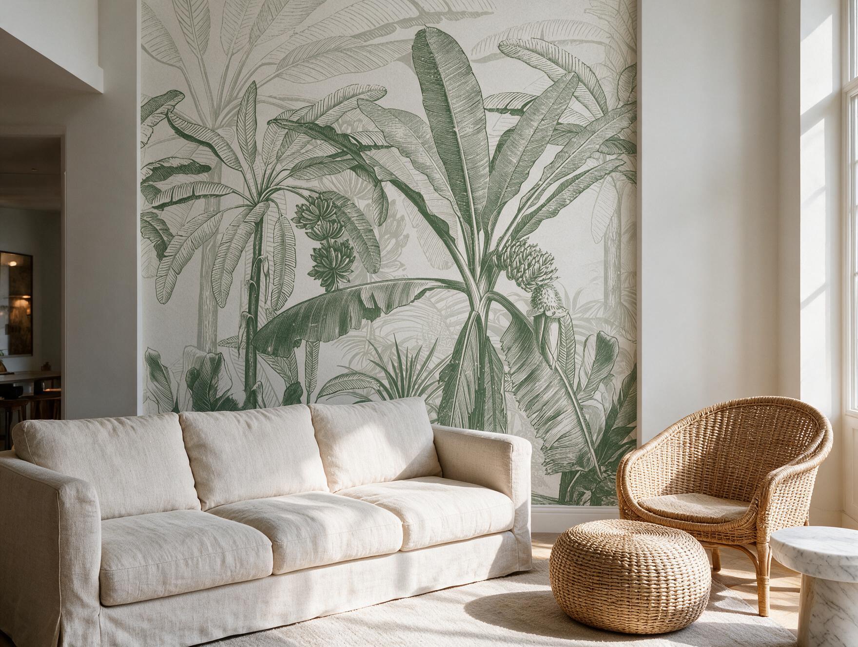 Sala com Painel de Parede Bananeiras sob medida da Housed