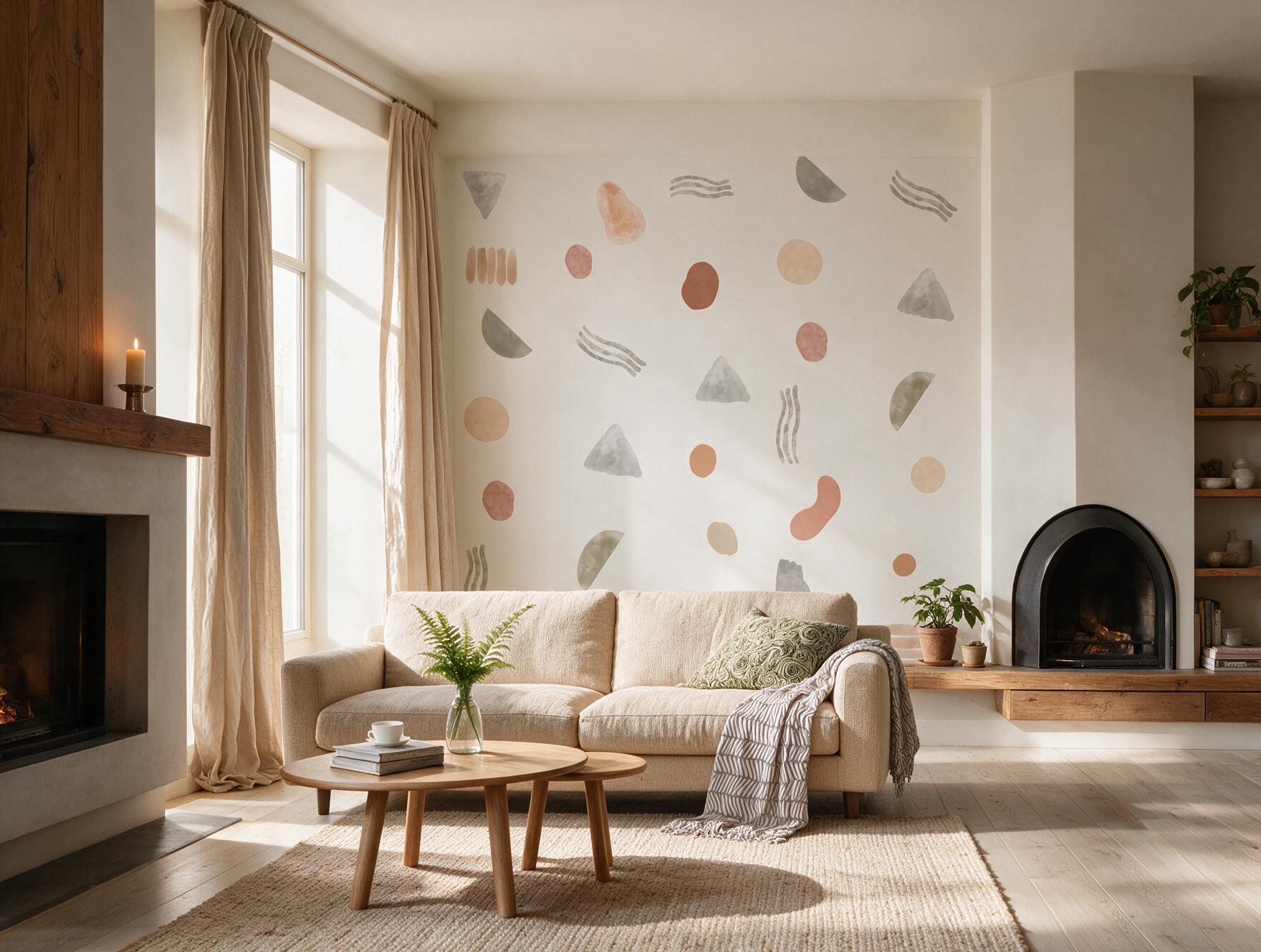 Sala de estar com Papel de Parede Boho da Housed