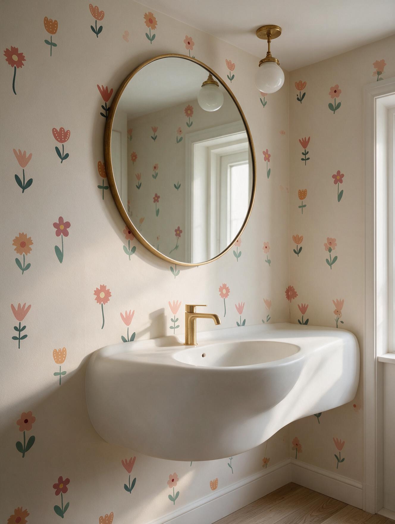 Lavabo com Papel de Parede Flores personalizado da Housed