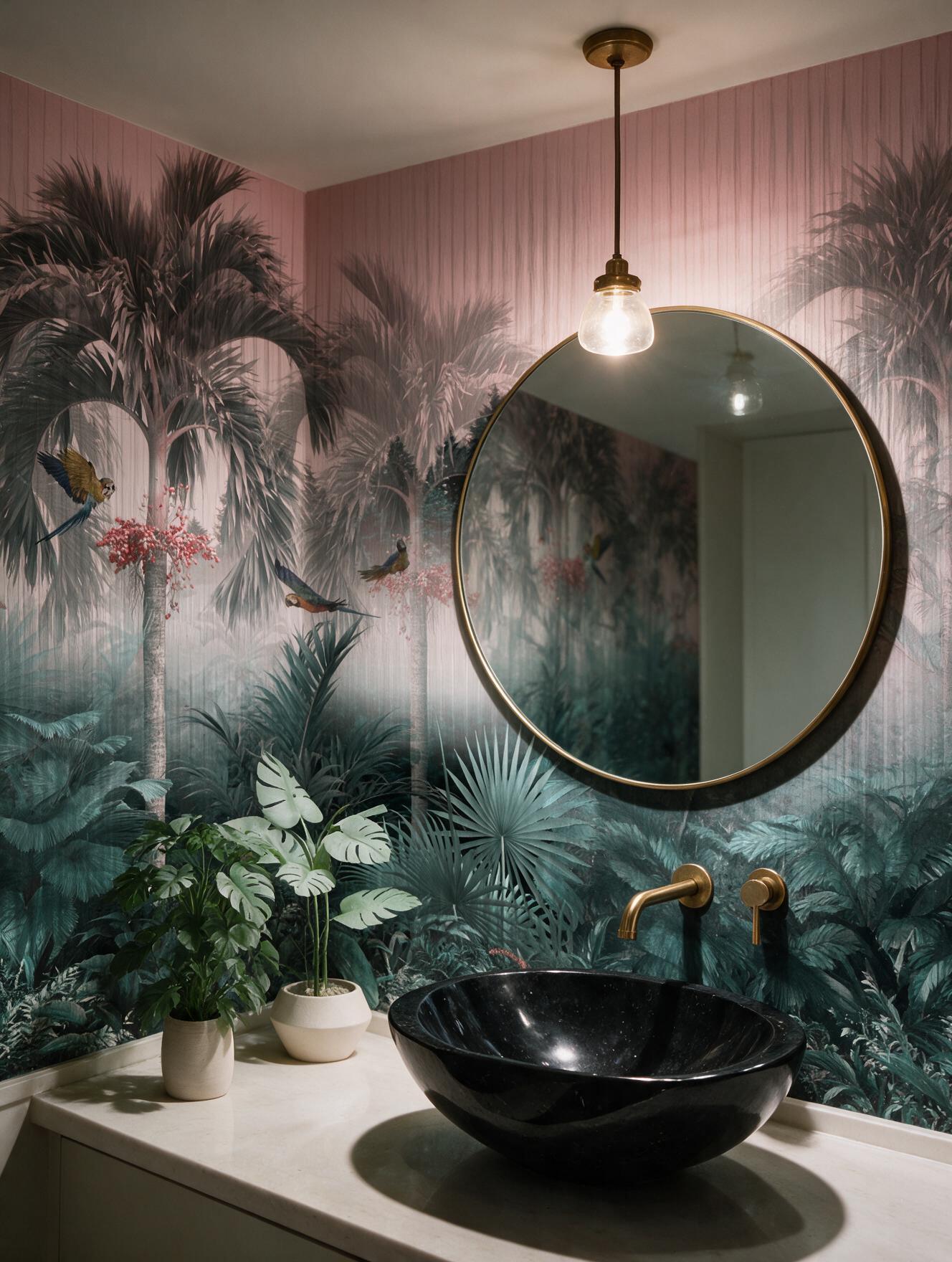 Lavabo sofisticado com Painel de Parede Selva da Housed
