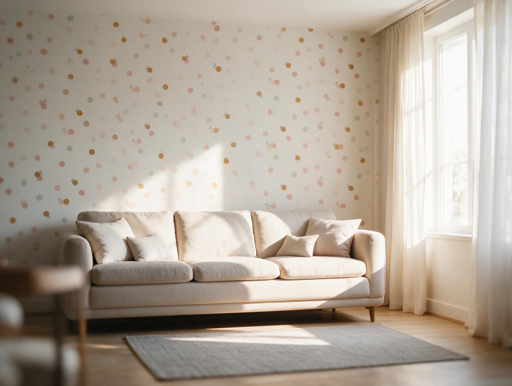 Sala iluminada com Papel de Parede Frutinhas da Housed, proteção contra sol