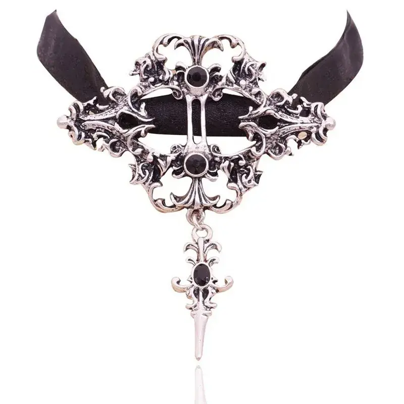 Thumbnail: Gothic Punk Sexy Black Lace Pendant Necklace Choker Graceful