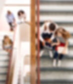 school children on stairs viewed from above