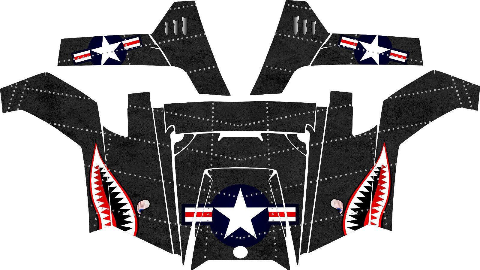 POLARIS RZR UTV SIDE x SIDE Graphics Decal Kit 2011 2012 Aircraft Jaws Dark Grey