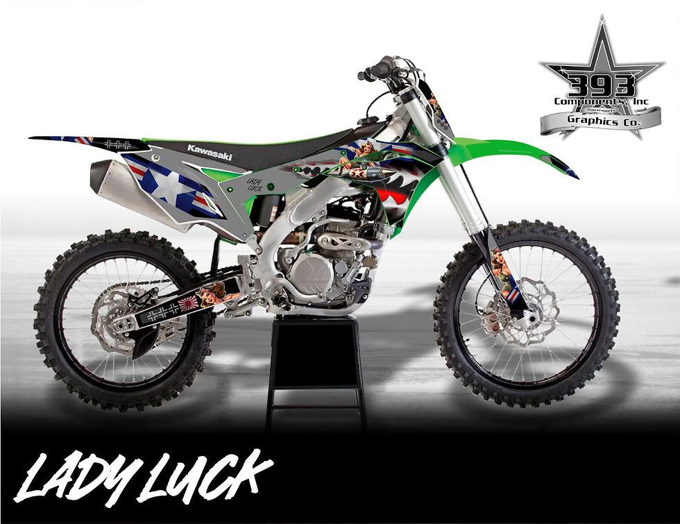 Thumbnail: KX250F Kawasaki Pinup Lady Luck graphics kit 2017-2020 KX 250 F