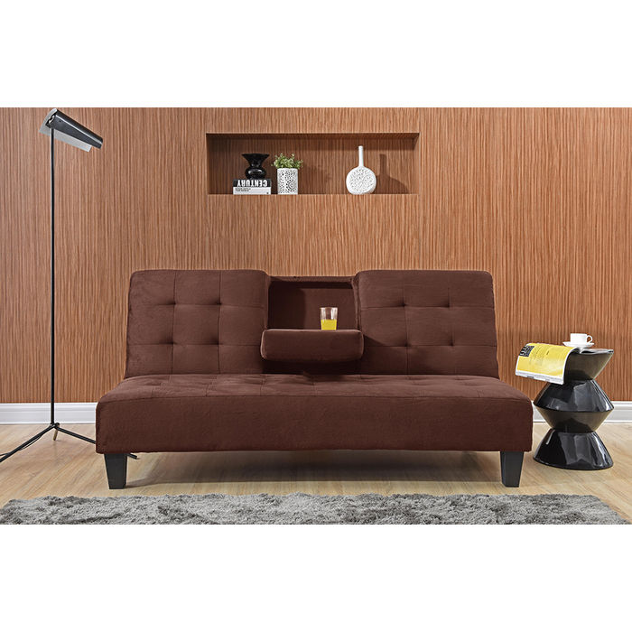 DARK BROWN Dacron Fabric Futon Sofa Bed