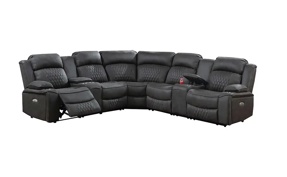 Thumbnail: Power Reclining Sectional Power Motion + Built in USB Port + 2 x Console + Cup H