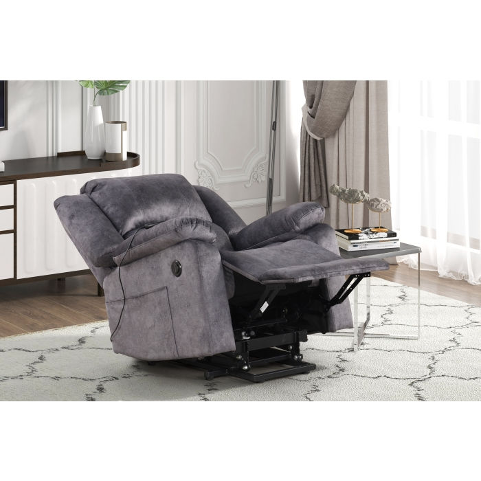 Thumbnail: BLUE GRAY Fabric Power Lift Up Recliner Chair w/ Side Pocket & Heater & Massage
