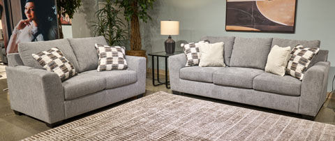 LOREO SOFA & LOVESEAT IN FLINT GRAY CHENILLE FABRIC