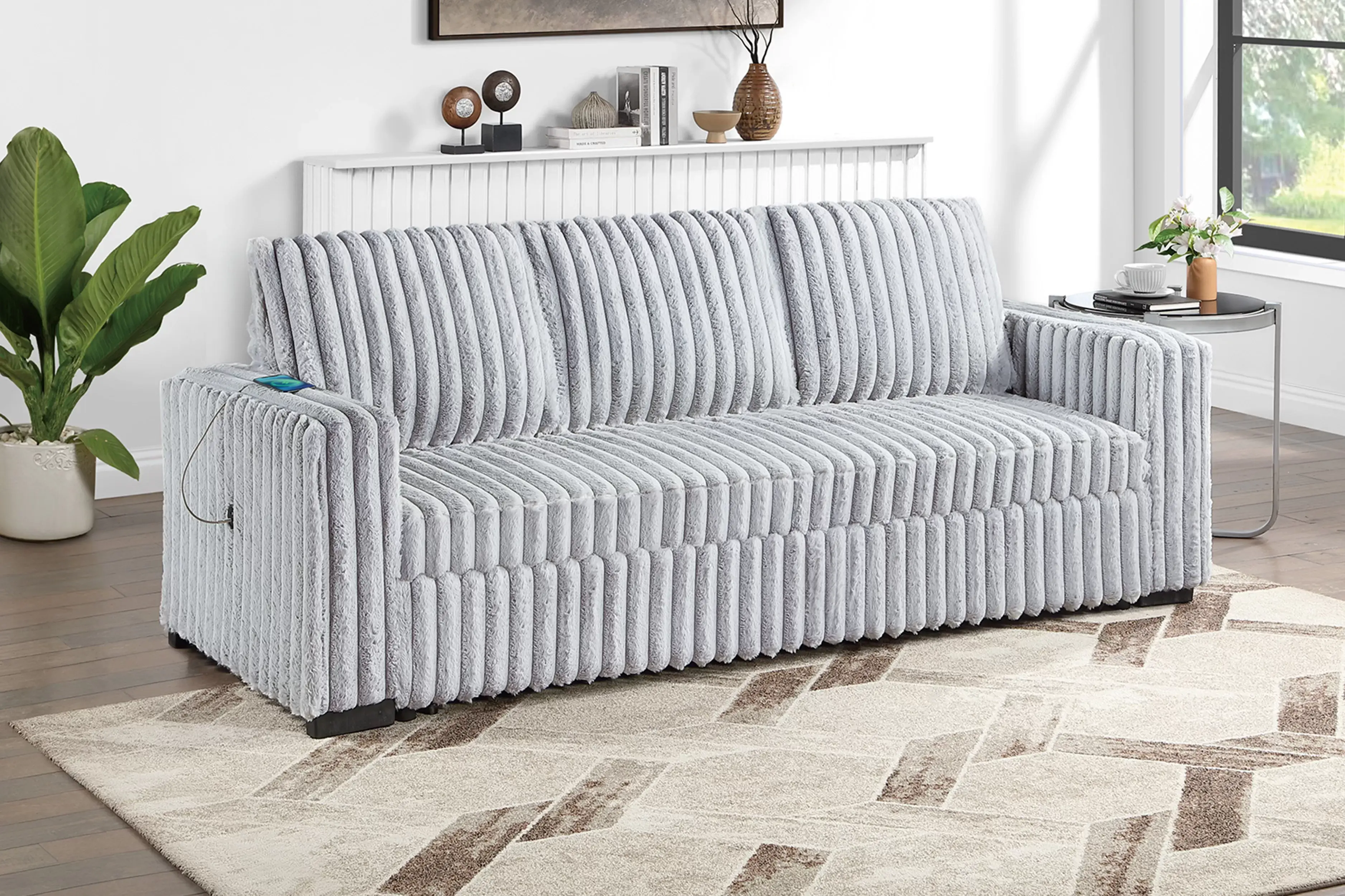 Convertible Sofa Pull Out Sofa with USB Port IN CORDUROY