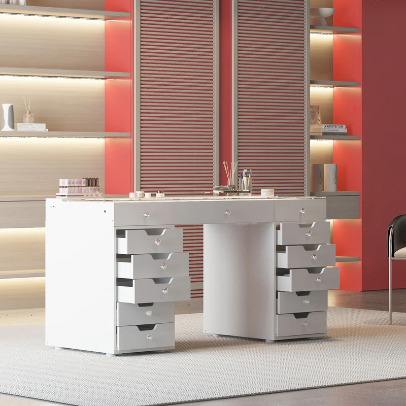 Thumbnail: VANITII Eva WHITEVanity Desk - 13 Storage Drawers with Full Light &RGB