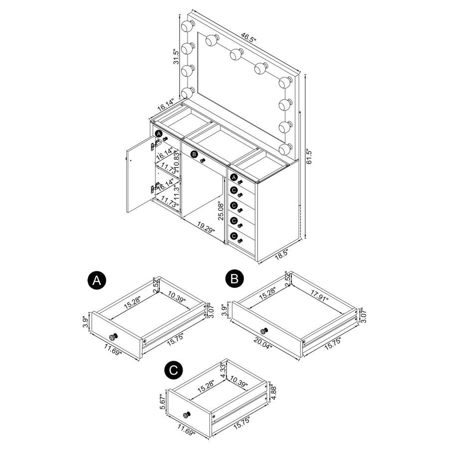 Thumbnail: Acena 7-drawer Vanity Set with mirror and  Lighting Grey High Gloss