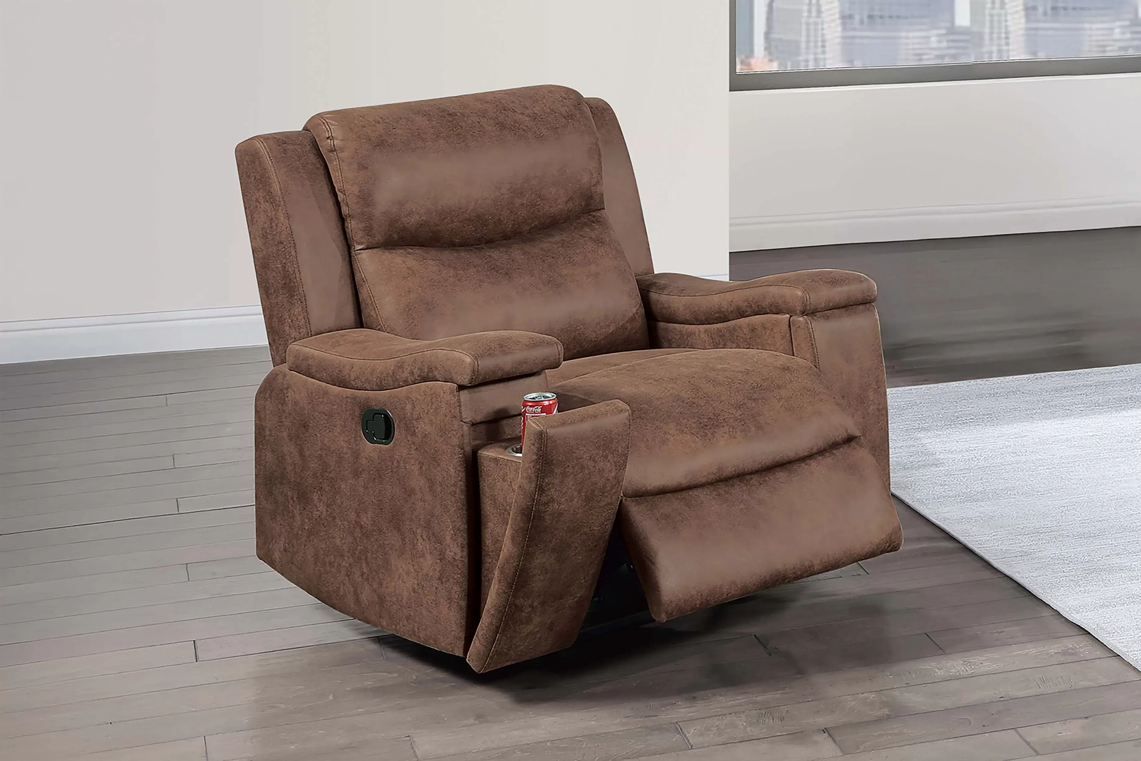 MANUAL RECLINER W/HIDDEN CUP HOLDERS IN WALNUT COLOR