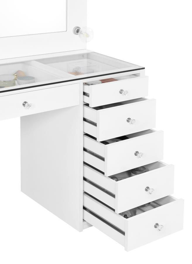 Thumbnail: Acena 7-drawer Vanity Set with LED mirror Lighting White High Gloss