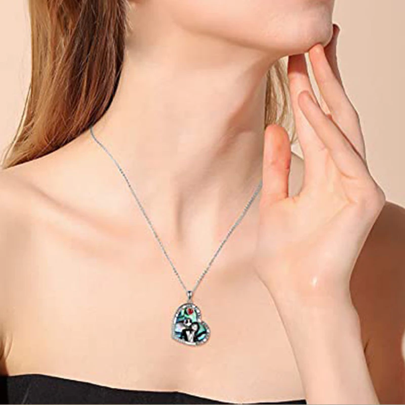 Pikkukuva: Halloween Skeleton Couple Necklace For Women Men Crystal Zircon Heart Choker