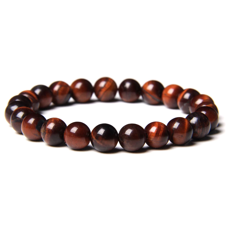縮圖：High Quality Natural Stone Tiger Eye Beads Charm Bracelet 8mm Hematite Beaded 