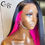 Thumbnail: Straight Ombre Pink Color Glueless Transparent Synthetic 13X4 Lace Front Wigs