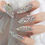 Thumbnail: Extra Long Stiletto Press on False Nails Full Cover 3D Rhinestone Fake Nails