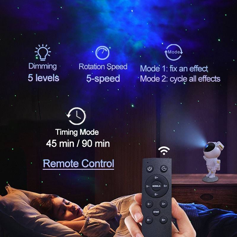 Thumbnail: Galaxy Star Projector Starry Sky Night Light Astronaut Lamp Home Room Decor