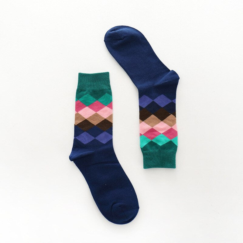 縮圖：1 pair of men's cotton color combing socks casual men's socks funny knit printed