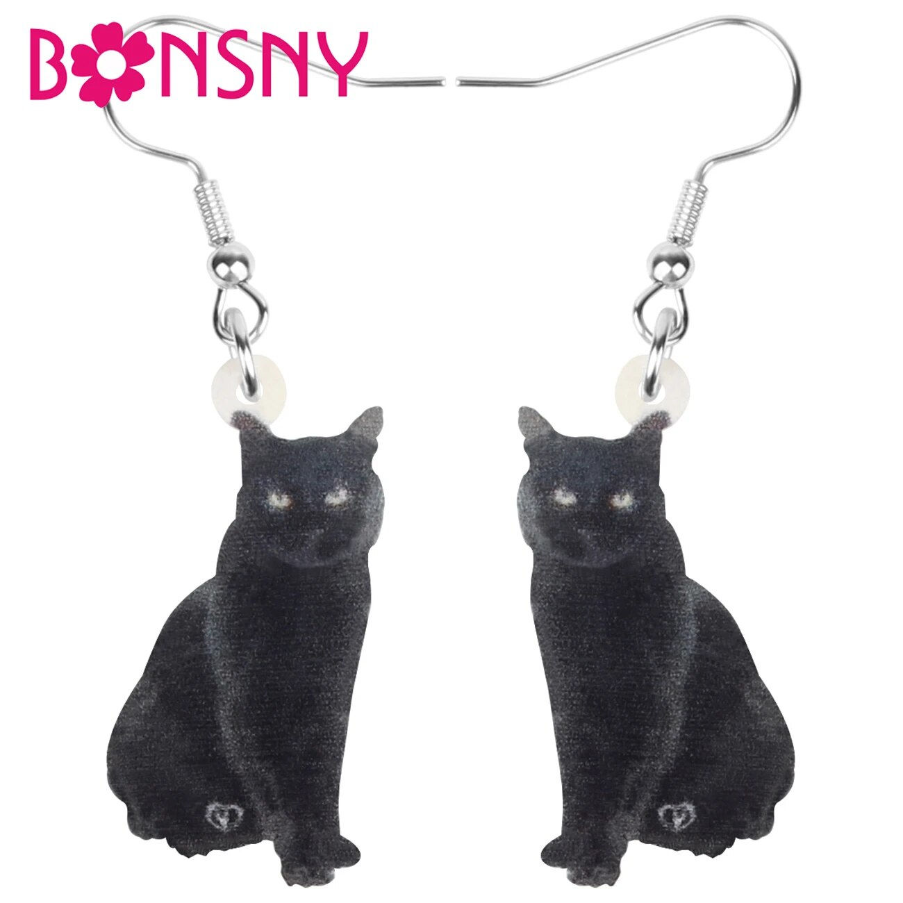 Bonsny Acrylic Black Cat Earrings Aesthetic Lovely Kitten Pet Animal Dangle Drop